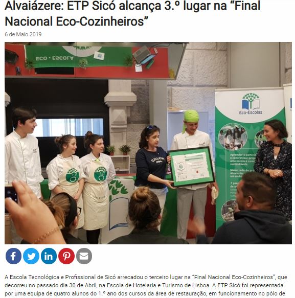 Alvaiázere: ETP Sicó alcança 3.º lugar na “Final Nacional Eco-Cozinheiros”, in Jornal Terras de Sicó