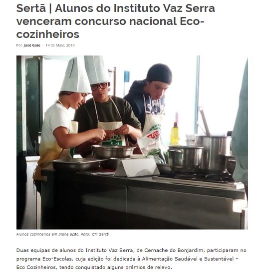 Alunos do Instituto Vaz Serra venceram concurso nacional Eco-cozinheiros, in mediotejo.net